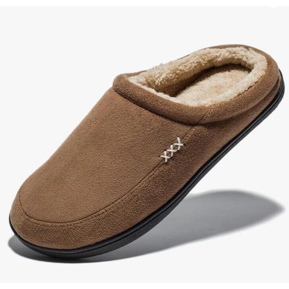 Mens Warm Slip On Sz 47/48 Lined Outdoor Indoor Slipper Memory Foam Suede Plush